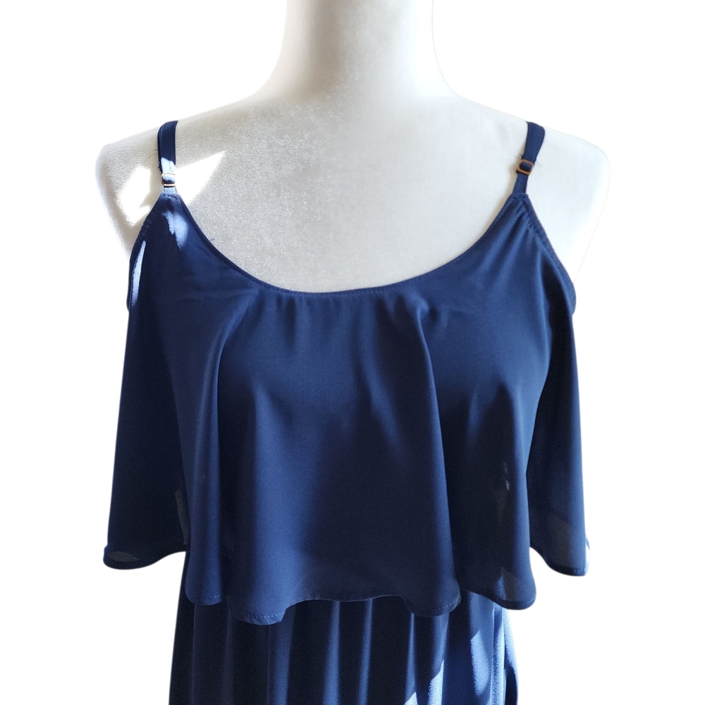 Show Me Your Mumu Caitlin Ruffle Maxi Dress Navy XXS NWT Bridesmaid Formal - Picture 7 of 16